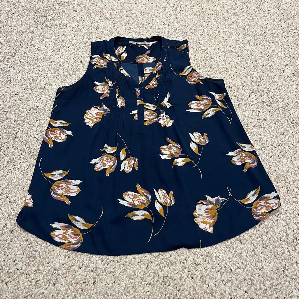 Daniel Rainn Sleeveless Floral Blouse XL Navy Career Flowy Casual Office